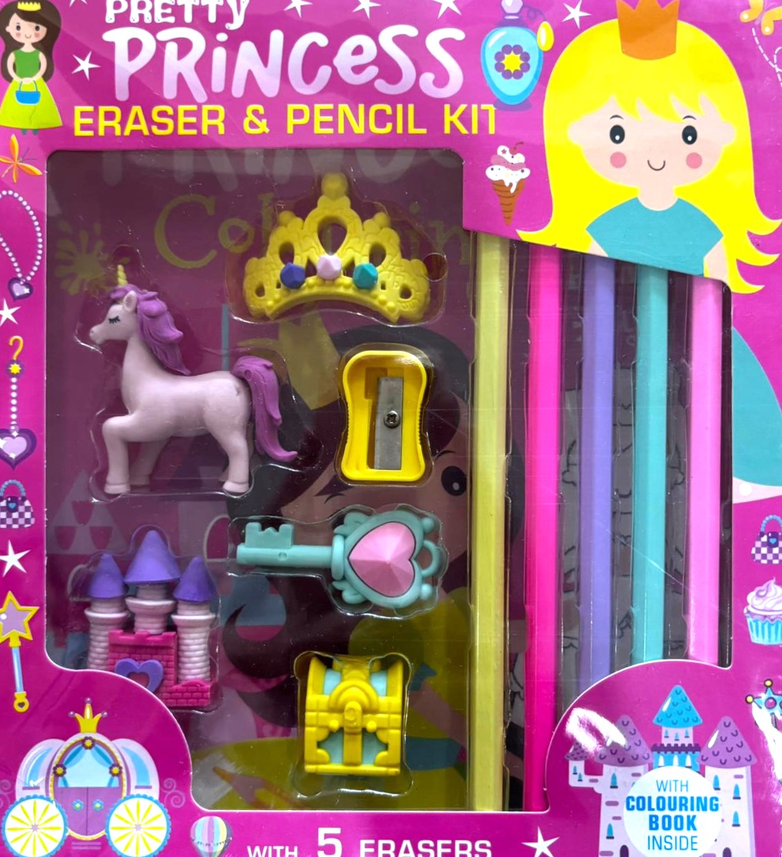 Pretty Princess Eraser & Pencil Kit with Colouring Book Inside