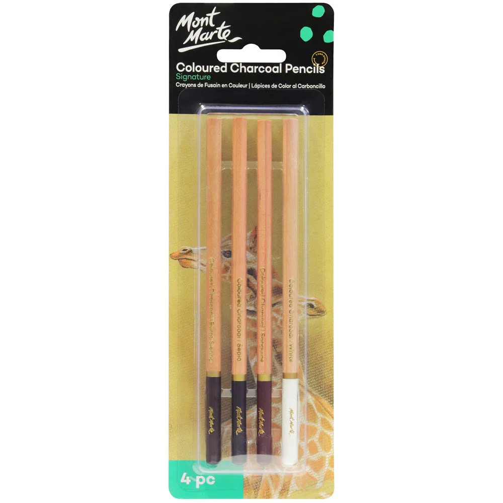 Mont Marte Signature Coloured Charcoal Pencils - 4 Pcs Pack