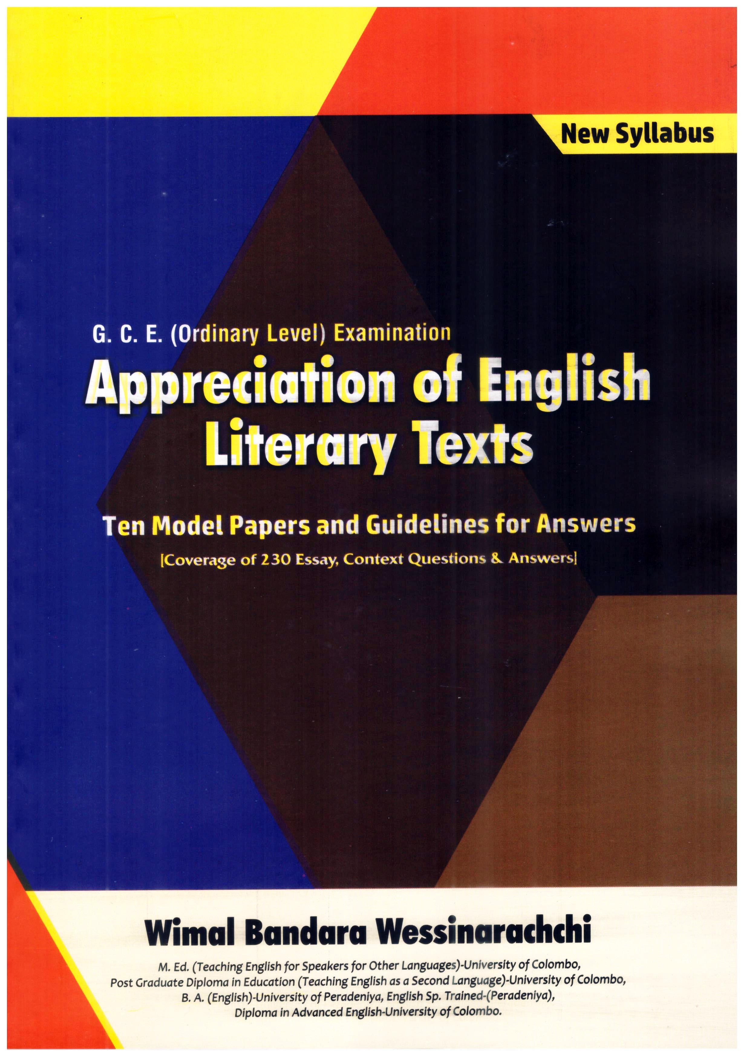 O/L Appreciation of English Literary Texts ( Ten Model Paoers and Guidelines for Answers )