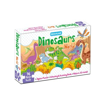 Dreamland Dinosaurs World Jigsaw Puzzle for Kids ? 96 Pcs | with Colouring & Activity Book and 3D Model | A Perfect Jigsaw Puzzle for Little Hands