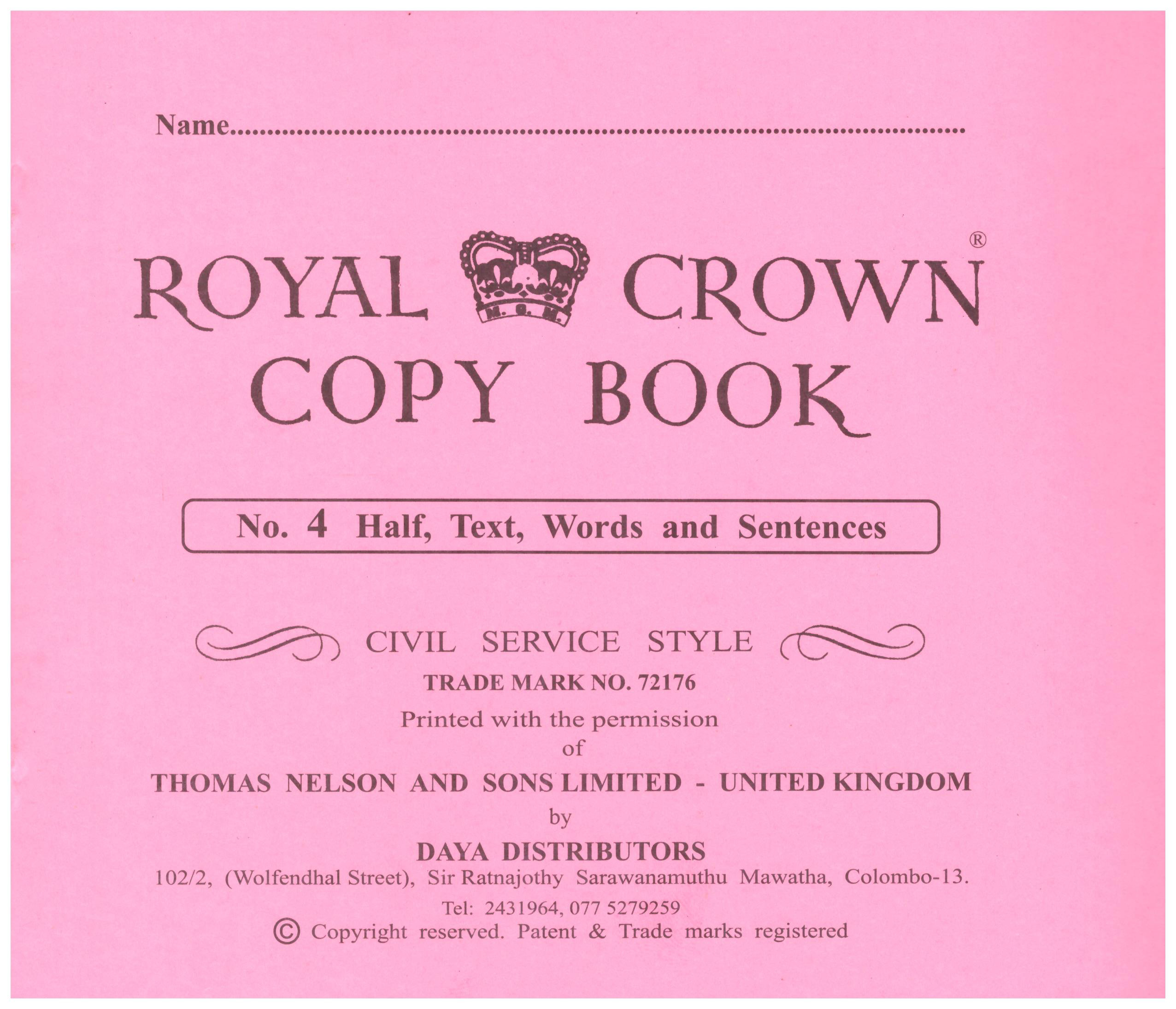 Royal Crown Copy Book  No 4
