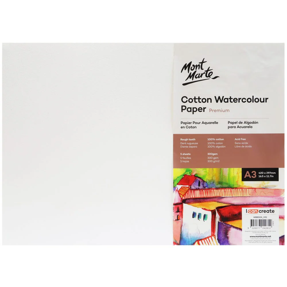 Mont Marte Premium A3 Cotton Watercolour Paper Each